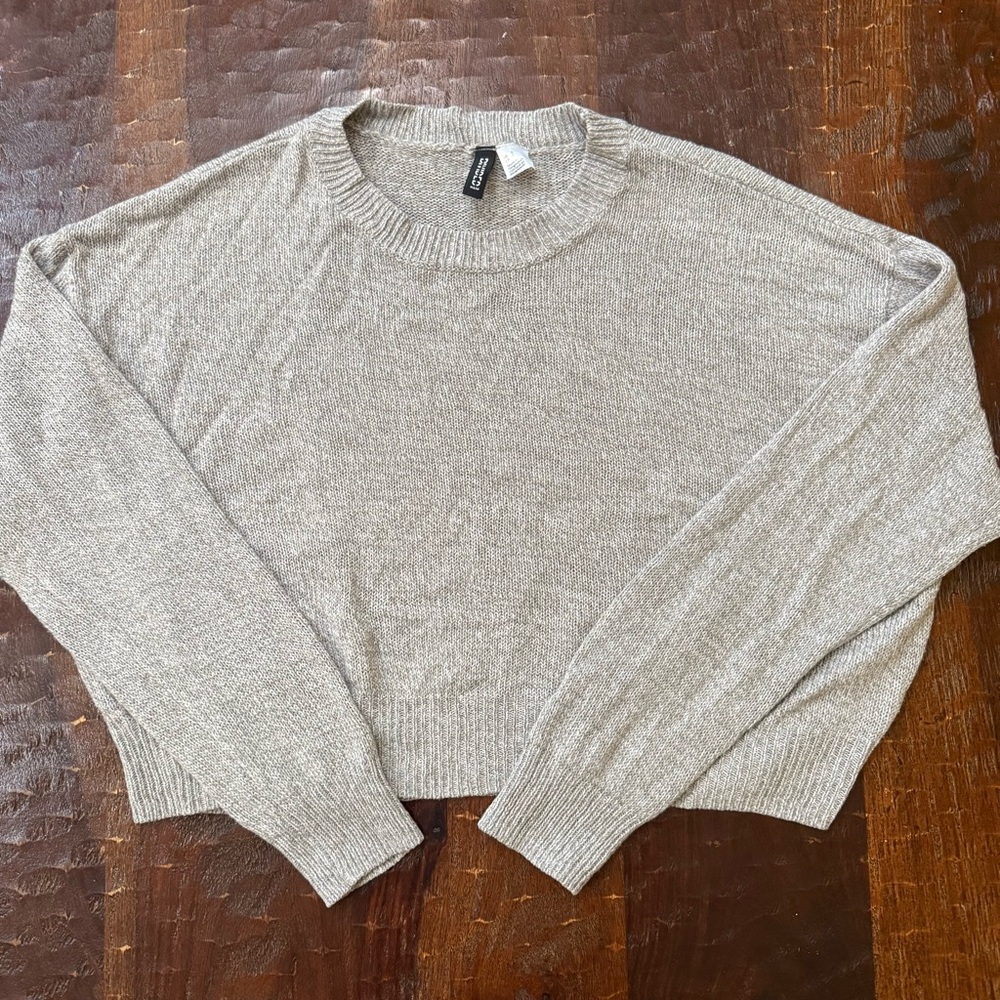 H&M Divided Light Gray Women's Crop Crew Neck Sweater